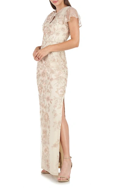 Shop Js Collections Jorden Bow Embroidered Column Gown In Champagne
