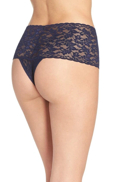 Hanky Panky Plus Size Signature Lace Retro Thong In Navy