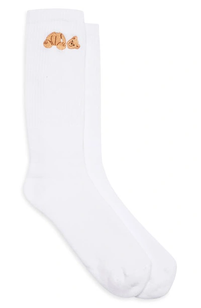 Shop Palm Angels Headless Bear Crew Socks In White Brown