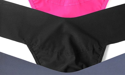 Shop Hanky Panky Breathe Assorted 3-pack V-cut Thongs In Black/ Hot Fuchsia/ Granite