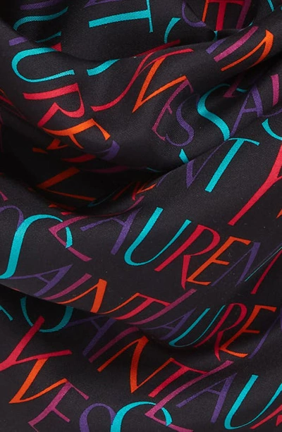 Shop Saint Laurent Horizontal Logo Square Silk Scarf In Black/ Multicolor