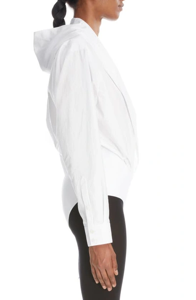 Shop Alaïa Hooded Long Sleeve Cotton Poplin Bodysuit In Blanc