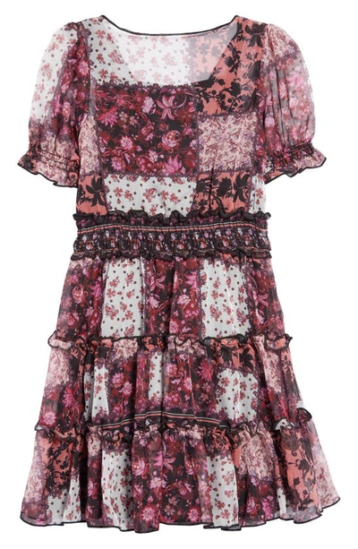 Shop Marchesa Kids' Patchwork Print Faux Wrap Dress In Rose Multi