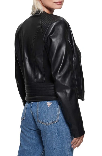 Shop Guess New Fiammetta Faux Leather Jacket In Jet Black