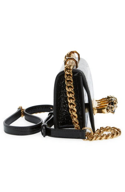 Alexander Mcqueen Black Mini Jewel-decorated Alligator Embossed Shoulder Bag In Black