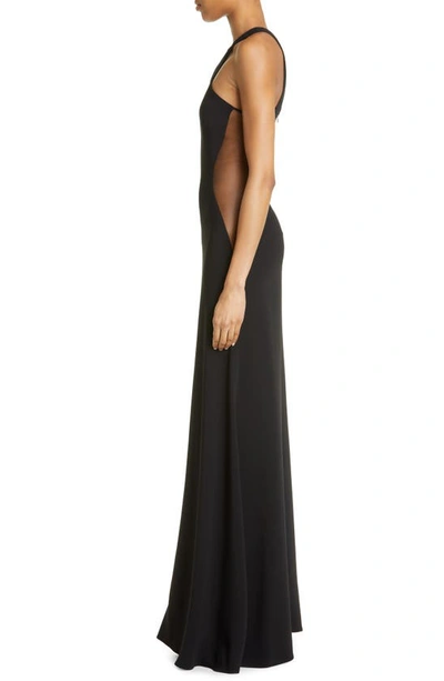 Shop Stella Mccartney Sheer Panel One Shoulder Stretch Cady Gown In 1000 - Black