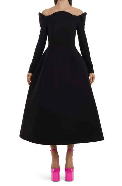 Shop Valentino Off The Shoulder Crepe Couture Midi Dress In Nero