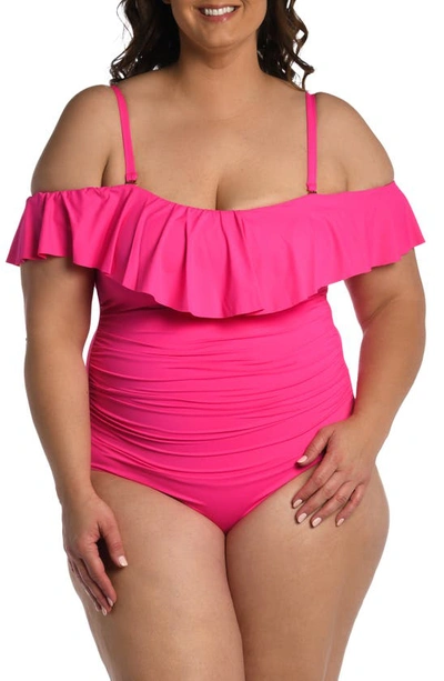Shop La Blanca Off The Shoulder One-piece Swimsuit In Pop Pink