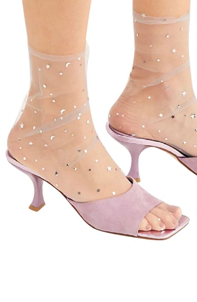 Shop High Heel Jungle Starry Sky Sheer Tulle Ankle Socks In Silver