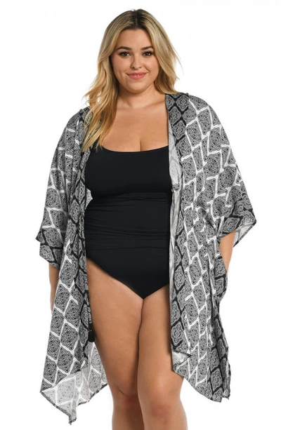 Shop La Blanca Oasis Front Tie Cover-up In Black/ White