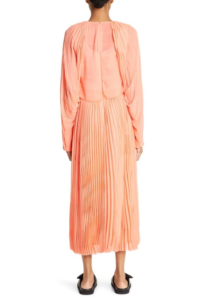 Shop Partow Coraline Semisheer Long Sleeve Plissé Midi Dress In Peach