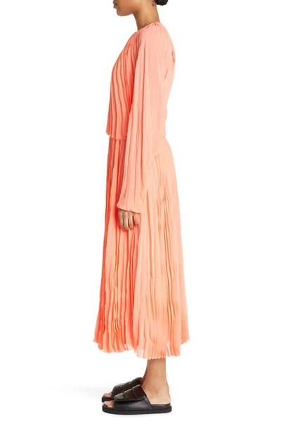 Shop Partow Coraline Semisheer Long Sleeve Plissé Midi Dress In Peach