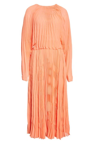 Shop Partow Coraline Semisheer Long Sleeve Plissé Midi Dress In Peach