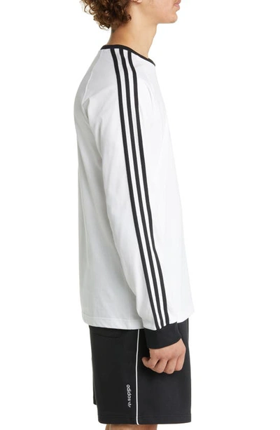 Shop Adidas Originals 3-stripes Long Sleeve Cotton T-shirt In White