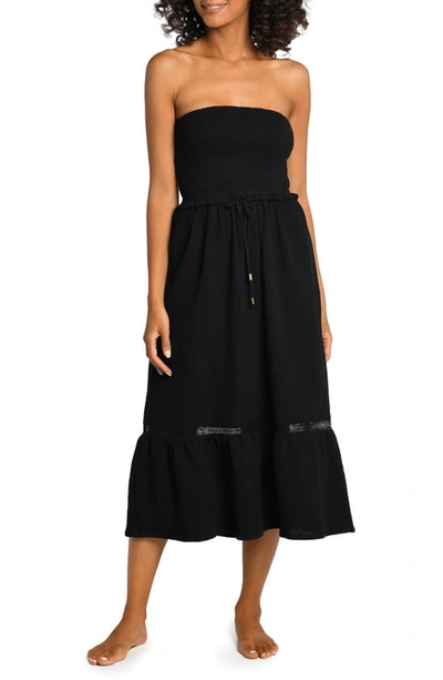 Shop La Blanca Seaside Strapless Cotton Gauze Cover-up Dress In Black