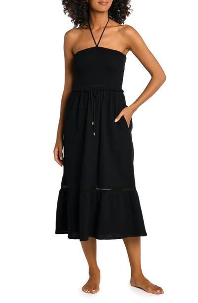 Shop La Blanca Seaside Strapless Cotton Gauze Cover-up Dress In Black
