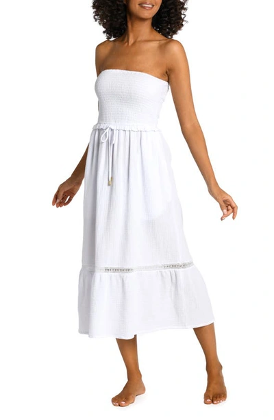 Shop La Blanca Seaside Strapless Cotton Gauze Cover-up Dress In White