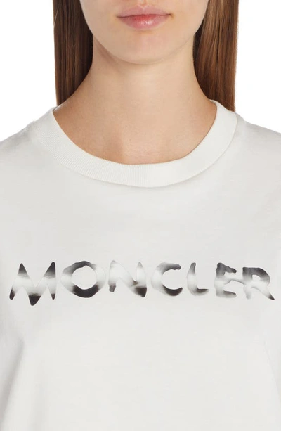 Shop Moncler Two-tone Logo Crop Cotton T-shirt In White
