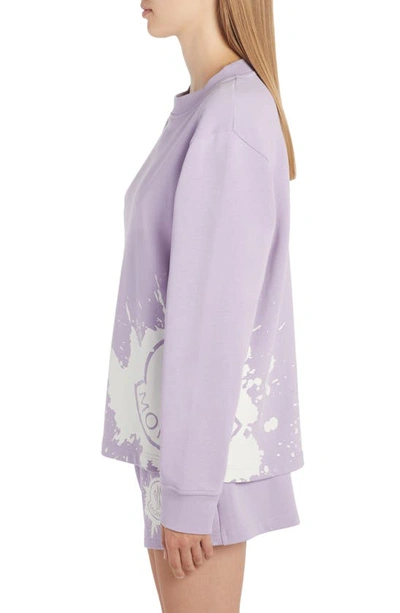 Shop Moncler Splatter Logo Cotton Blend Graphic Sweatshirt In Purple