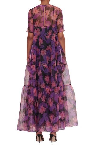 Shop Staud Hyacinth Crepe Organza Tiered Maxi Dress In Quartz Acid Floral