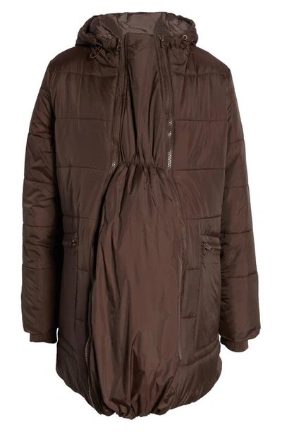 Shop Modern Eternity 3-in-1 Hybrid Quilted Waterproof Maternity Puffer Coat In Dark Chocolate