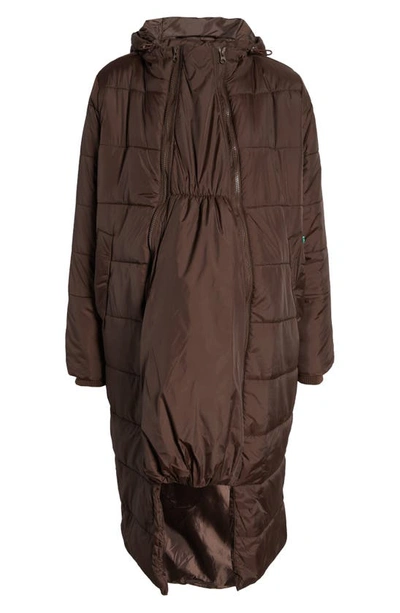Shop Modern Eternity 3-in-1 Long Quilted Waterproof Maternity Puffer Coat In Dark Chocolate