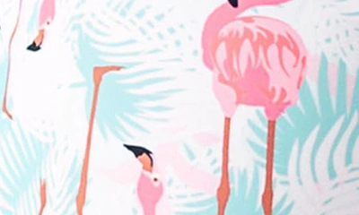 Shop Rufflebutts Vibrant Flamingo One-piece Rashguard Swimsuit & Hat Set In White