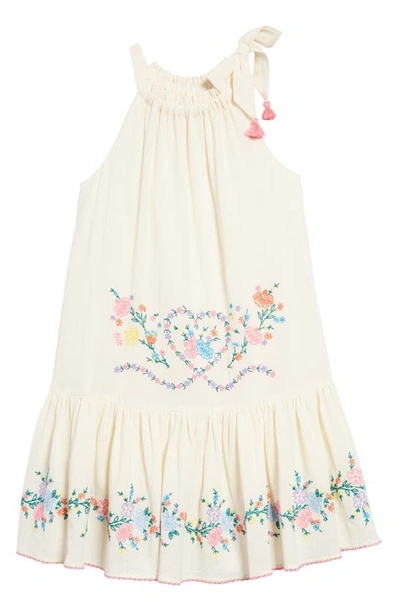Shop Zimmermann Kids' Floral Embroidered Tiered Cotton Dress In Vintage Cream