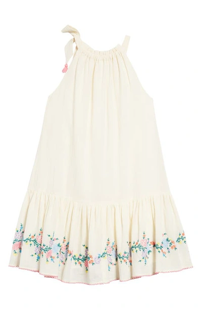 Shop Zimmermann Kids' Floral Embroidered Tiered Cotton Dress In Vintage Cream