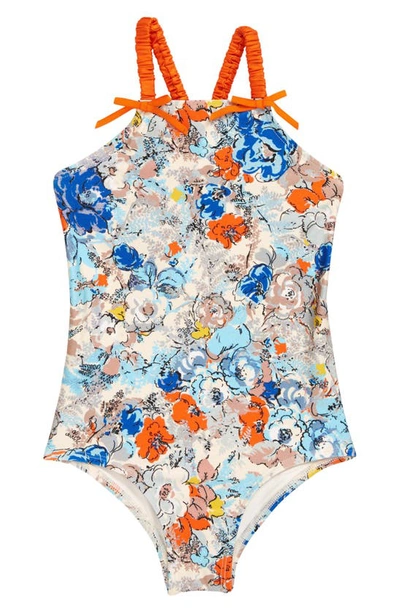 Shop Zimmermann Kids' Clover One-piece Swimsuit In Topaz Peony Floral