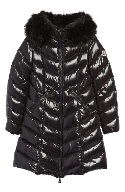 Shop Moncler Fulmarre Quilted Down Coat With Faux Fur Trim In Black