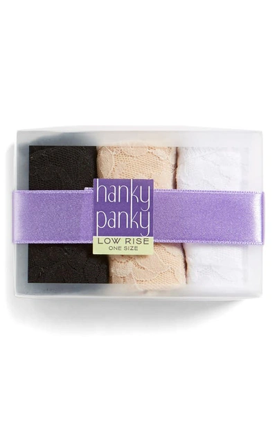 Shop Hanky Panky 3-pack Low Rise Thong In Black/ White/ Chai