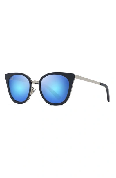 Maui Jim Wood Rose 50.5mm Polarized Cat Eye Sunglasses In Navy With Silver