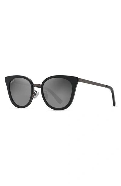 Maui Jim Wood Rose 50.5mm Polarized Cat Eye Sunglasses In Black Gloss With Dark Gunmetal