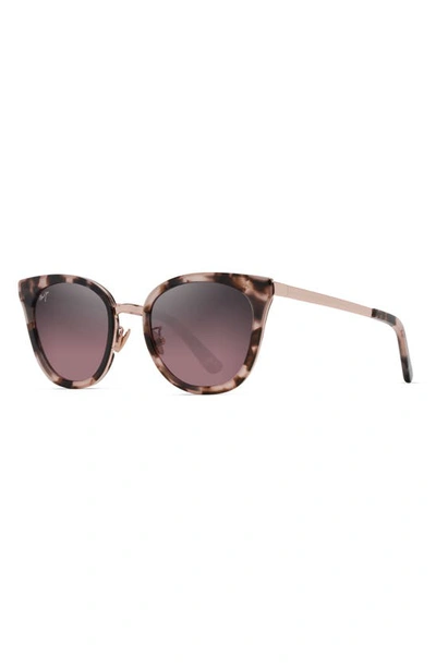 Maui Jim Wood Rose 50.5mm Polarized Cat Eye Sunglasses In Pink Tortoise With Rose Gold