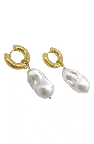 Shop Saint Moran Capri Freshwater Pearl Huggie Earrings In White