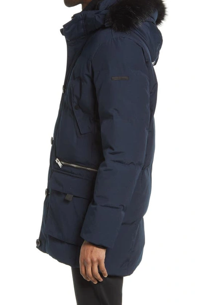 Shop Karl Lagerfeld Faux Fur Trim Down & Feather Fill Parka In Navy