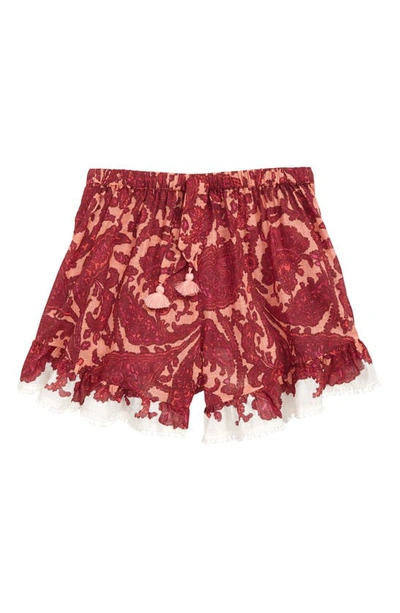 Shop Zimmermann Kids' Tiggy Flip Pompom Trim Cotton Shorts In Pink/ Peach Paisley