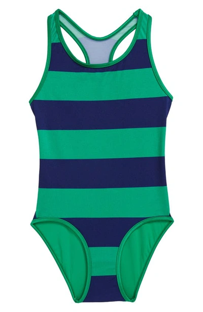 Shop Zimmermann Kids' Tiggy Stripe Racerback One-piece Swimsuit In Navy/ Green Stripe