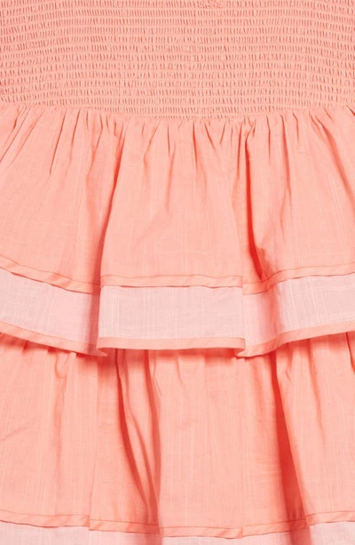 Shop Zimmermann Kids' Tiggy Tie Shoulder Shirred Tiered Cotton Dress In Peach