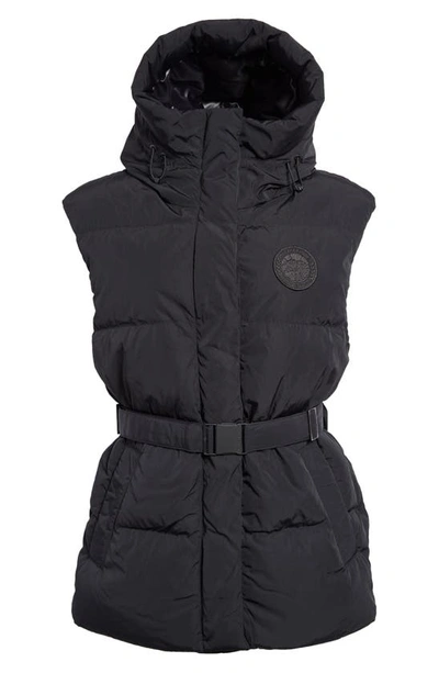 Shop Canada Goose Rayla Belted Hooded Water Repellent 750 Fill Power Down Vest In Black - Noir