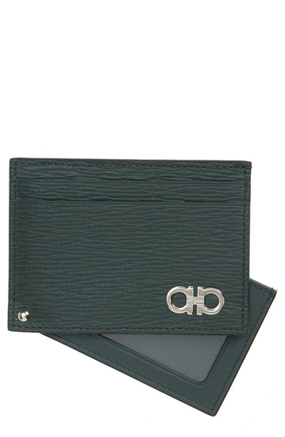 Shop Ferragamo Revival Double Gancio Leather Card Case In Agrifoglio Agrifoglio