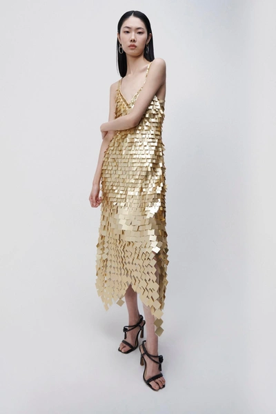 Shop Jonathan Simkhai Indra Sequin Midi Dress In Brushed Gold