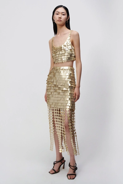 Shop Jonathan Simkhai Lucee Sequin Midi Skirt In Brushed Gold