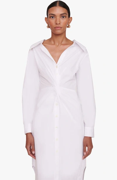 Shop Staud Clea Front Twist Long Sleeve Shirtdress In White