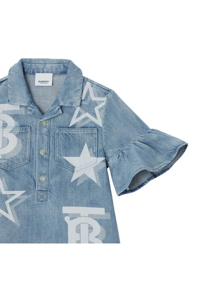 Shop Burberry Kids' Blair Tb Monogram Star Denim Dress In Pale Blue Ip Pat