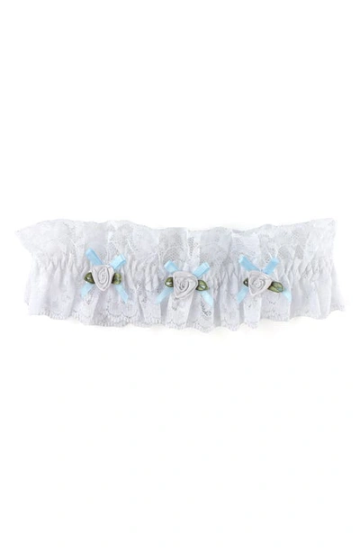 Shop Hanky Panky I Do Original Rise Lace Thong & Garter Set In White/ Powder Blue