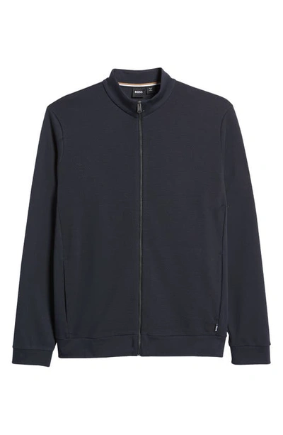 Shop Hugo Boss Skiles Cotton Zip-up Jacket In Dark Blue
