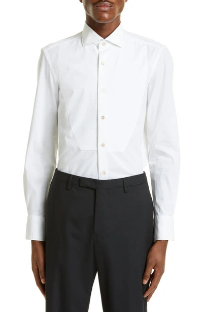 Shop Boglioli Bibbed Stretch Cotton Button-up Dress Shirt In White