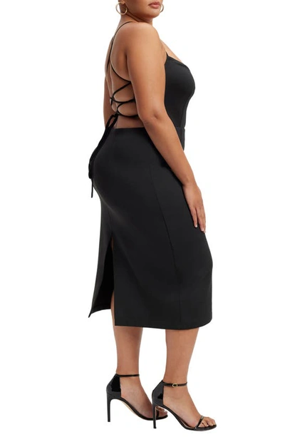 Shop Good American Vacay Lace-up Scuba Crepe Midi Dress In Black001